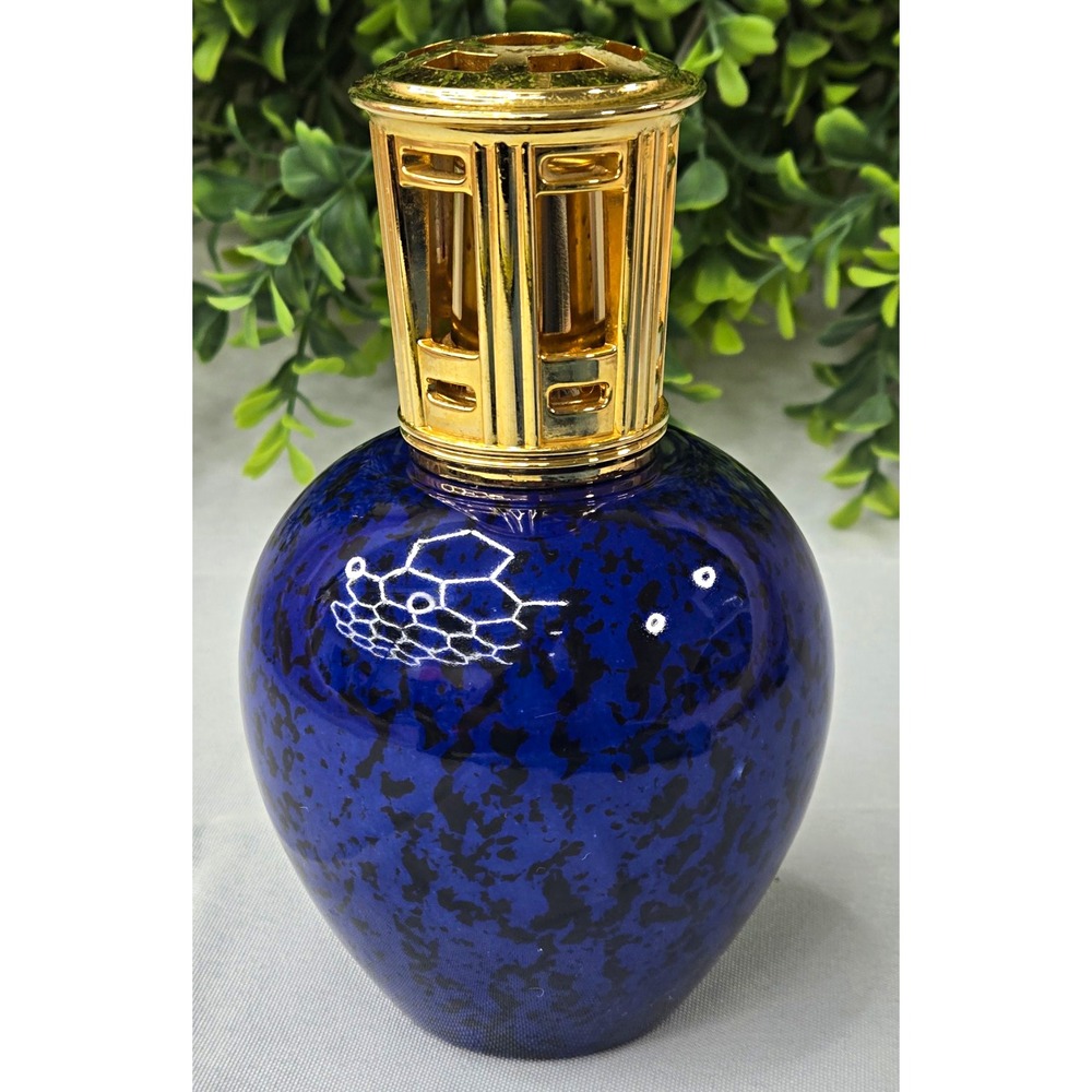 Vintage Lampe Berger St Clement Ceramic Fragrance Lamp Cobalt Blue Black Speckle